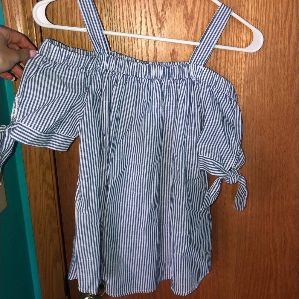 Off the shoulder pin stripe top